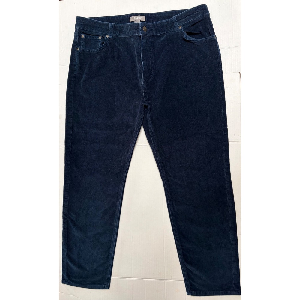 Ash & Erie Mens 38x28 Navy Blue Corduroy Pants Slim Straight Stretch Casual